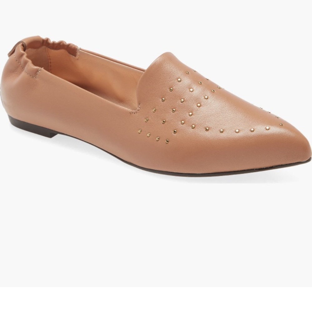 AGL Tan Leather Studded Loafers